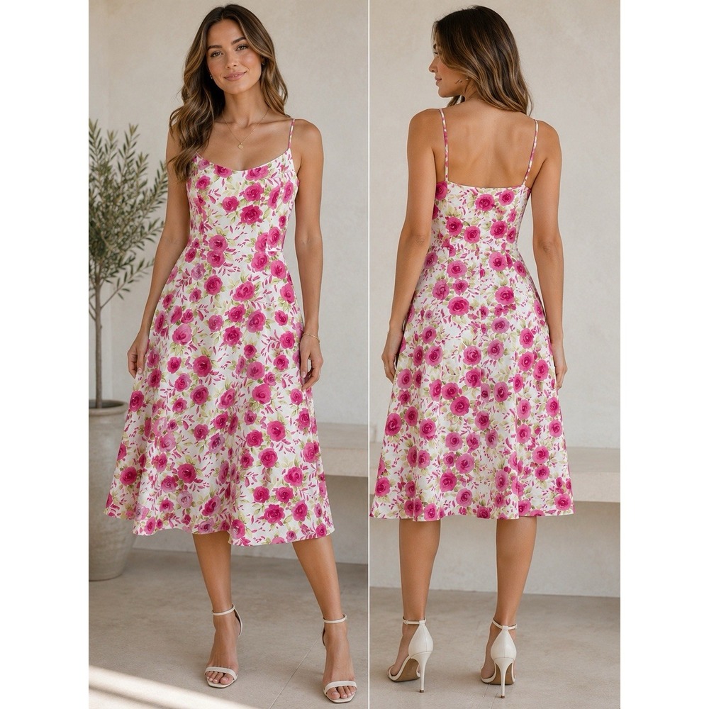 Coldwater Creek Floral Sundress 8 Pink Rose Wedding Garden Party Cottage Core - Picture 2 of 7